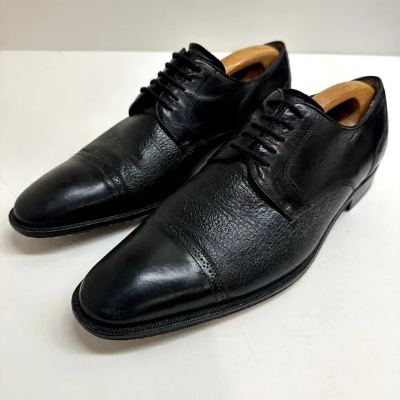 Mezlan Orbison Calfskin / Deerskin Cap Toe Oxford Black Leather Made in Spain 10