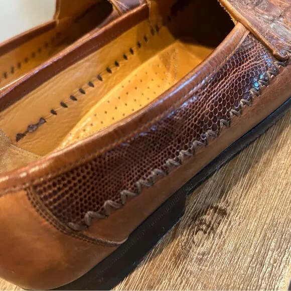 Mezlan Mens genuine Lizard Skin Leather Brown kiltie Loafer Driving Shoes 8.5