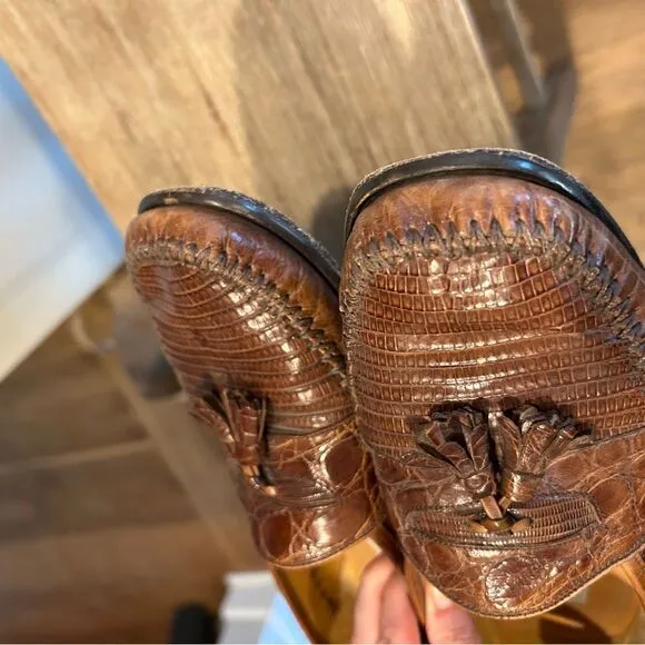 Mezlan Mens genuine Lizard Skin Leather Brown kiltie Loafer Driving Shoes 8.5