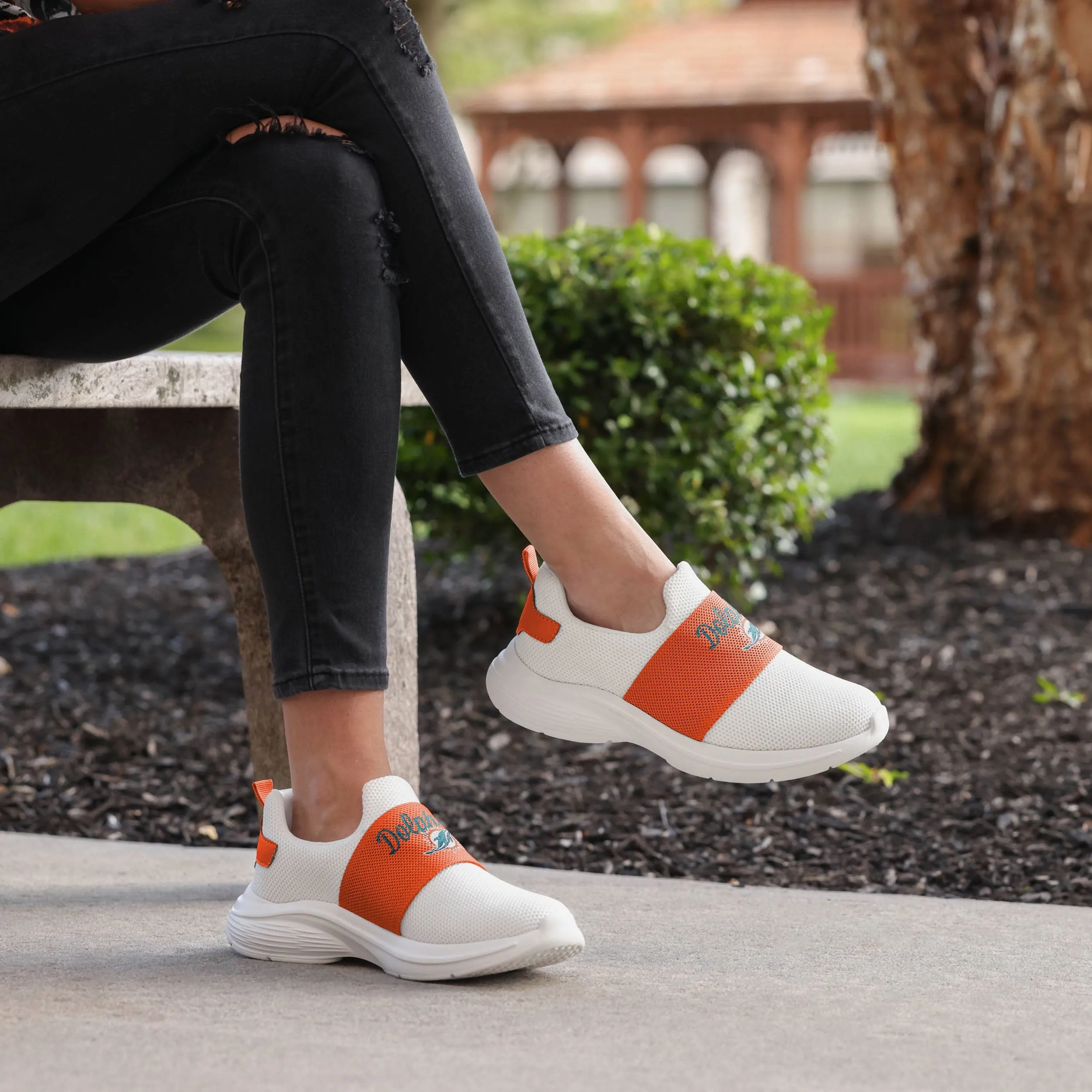 Miami Dolphins Womens Script Wordmark White Slip On Sneakers