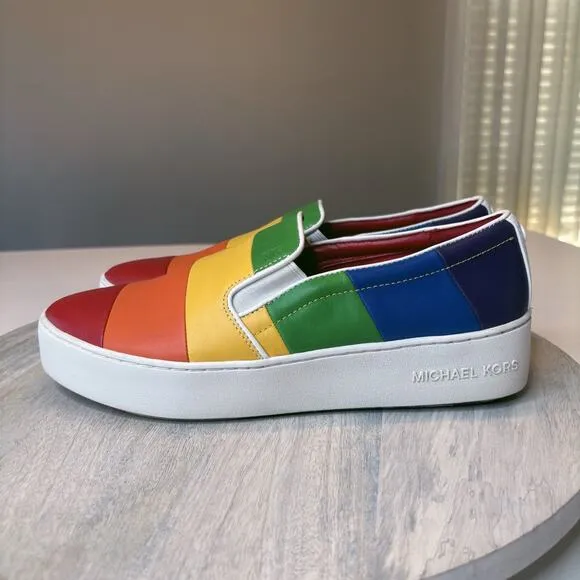 Michael Kors Dylan Rainbow Pride LGBTQ Slip-On Sneakers Shoes Size 9.5