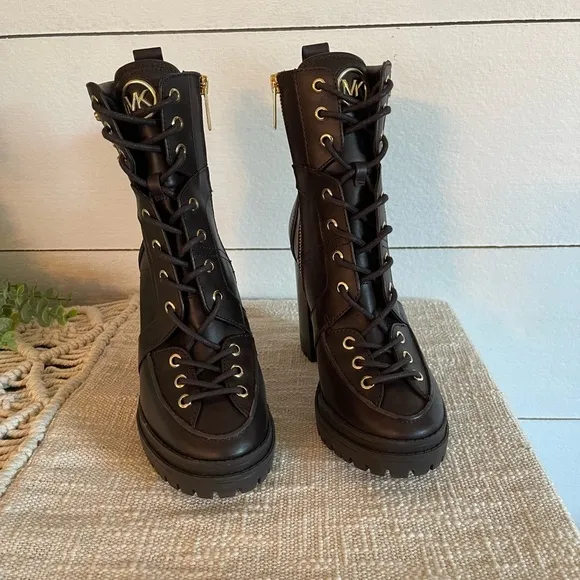 Michael Kors Yvonne Studded Brown Leather Boots Size 6 NWOT