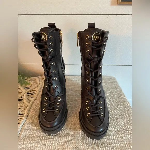Michael Kors Yvonne Studded Brown Leather Boots Size 6 NWOT
