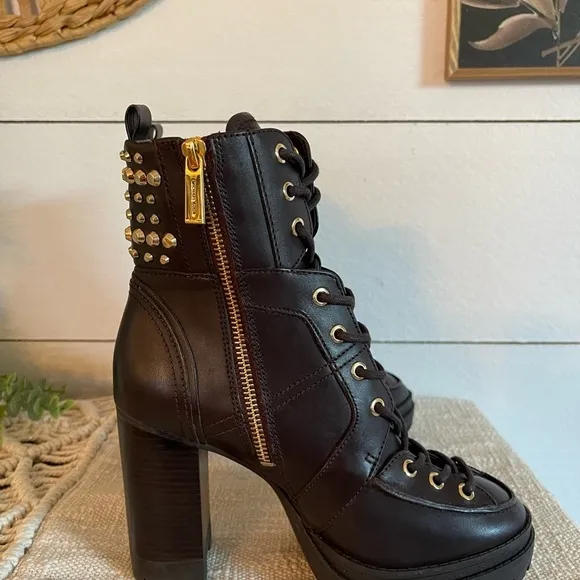 Michael Kors Yvonne Studded Brown Leather Boots Size 6 NWOT