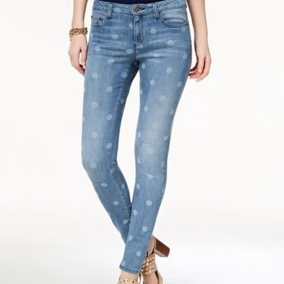 Michael Michael Kors Womens Blue Selma Skinny Polka Dot Jeans Size: 0 - NWT