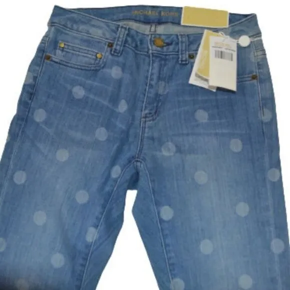 Michael Michael Kors Womens Blue Selma Skinny Polka Dot Jeans Size: 0 - NWT