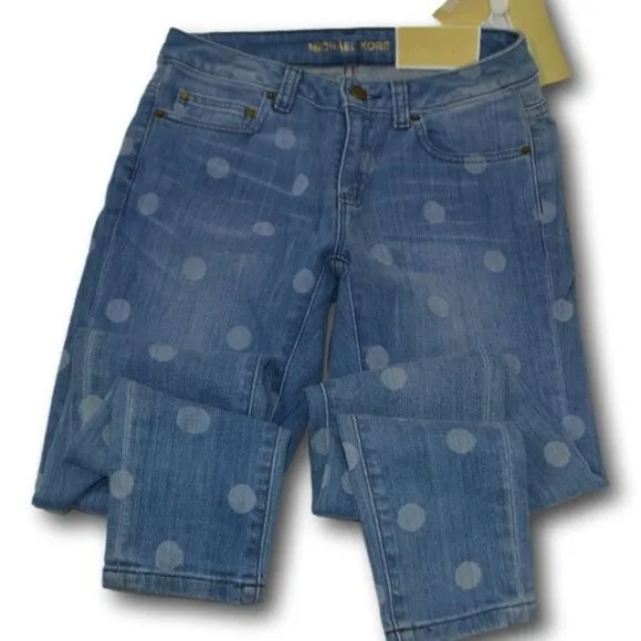 Michael Michael Kors Womens Blue Selma Skinny Polka Dot Jeans Size: 0 - NWT