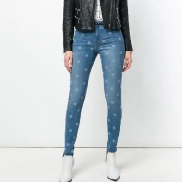Michael Michael Kors Womens Blue Selma Skinny Polka Dot Jeans Size: 0 - NWT