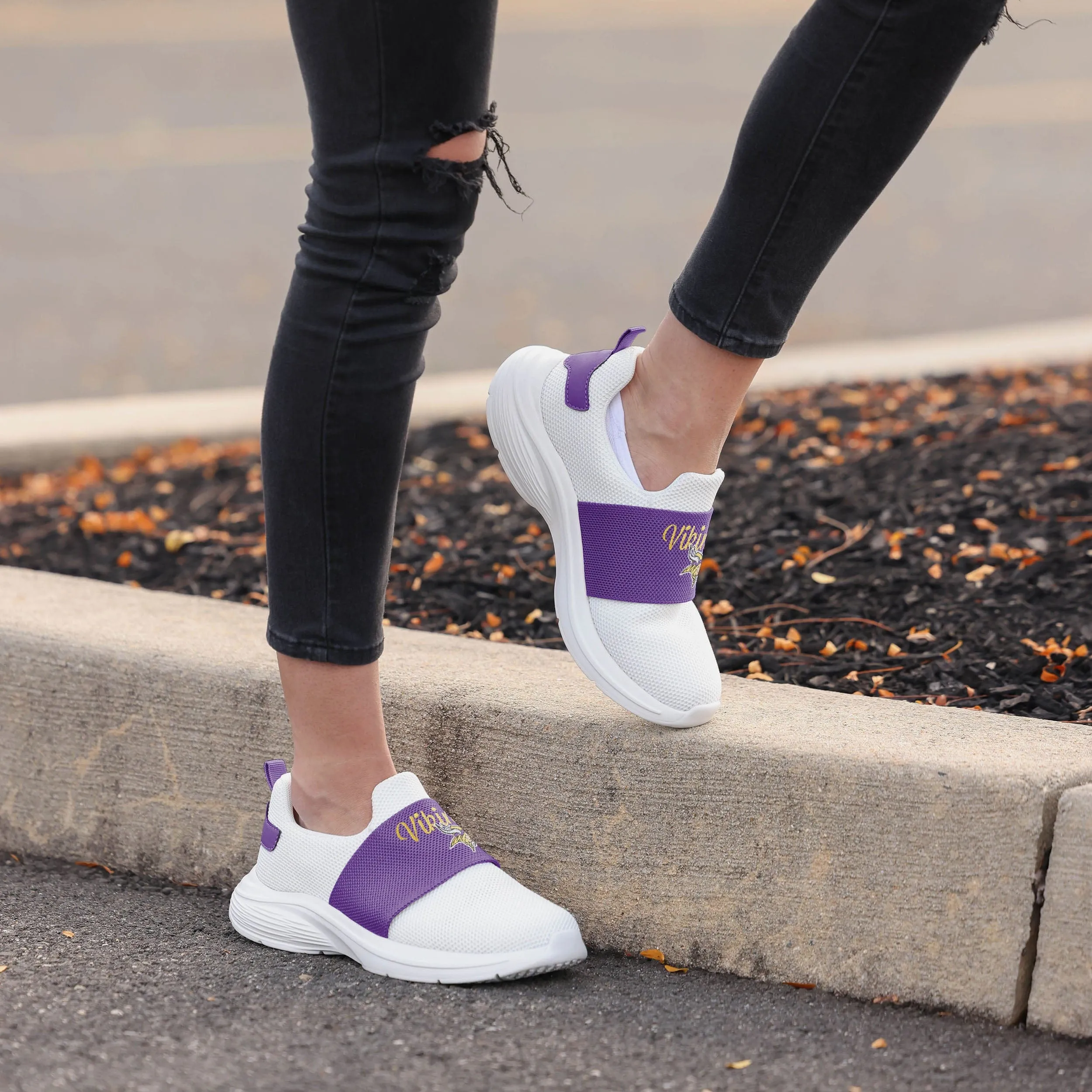 Minnesota Vikings Womens Script Wordmark White Slip On Sneakers