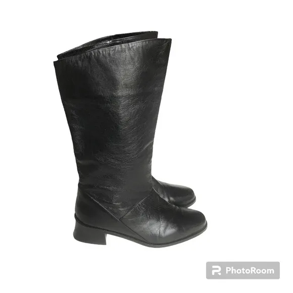Mister Shoes Black Genuine Leather Mid Calf Boots Women’s Size 7.5