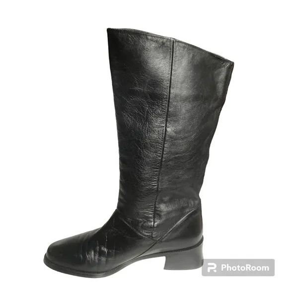 Mister Shoes Black Genuine Leather Mid Calf Boots Women’s Size 7.5