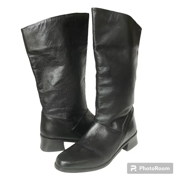 Mister Shoes Black Genuine Leather Mid Calf Boots Women’s Size 7.5