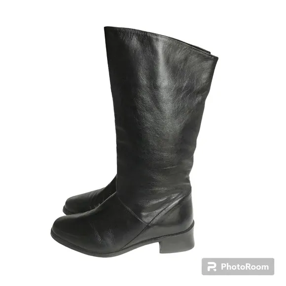 Mister Shoes Black Genuine Leather Mid Calf Boots Women’s Size 7.5