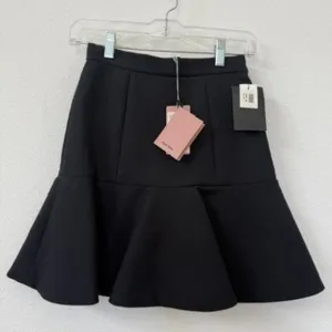 MIU MIU Black Flared Mini Skirt Gabardine Cotton Italy Size 36 Mod Retro NWT