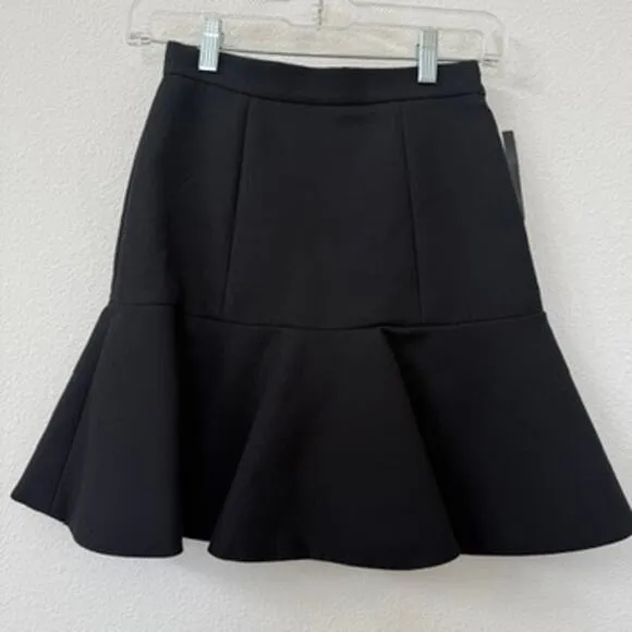 MIU MIU Black Flared Mini Skirt Gabardine Cotton Italy Size 36 Mod Retro NWT