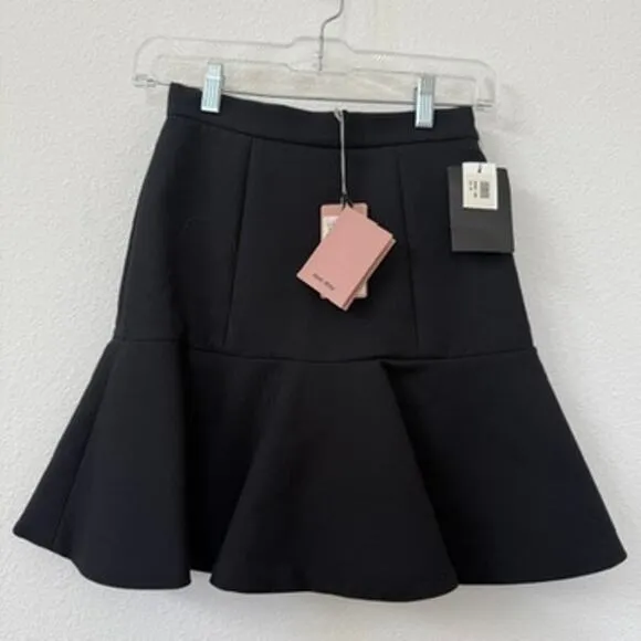 MIU MIU Black Flared Mini Skirt Gabardine Cotton Italy Size 36 Mod Retro NWT