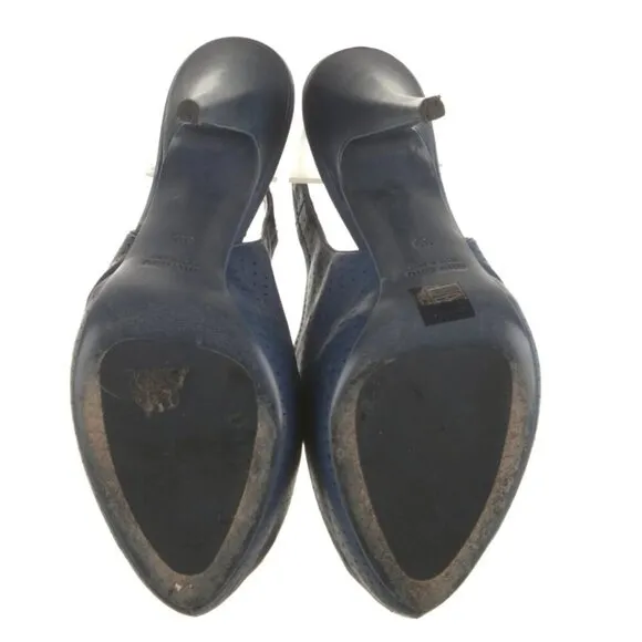 Miu Miu Navy Blue Leather Lasercut Accents Slingback Sandals  US 9, IT 39