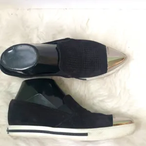 Miu Miu Women's Black Suede Metal Cap Toe Slip On Sneakers Size 35.5 w/ COA