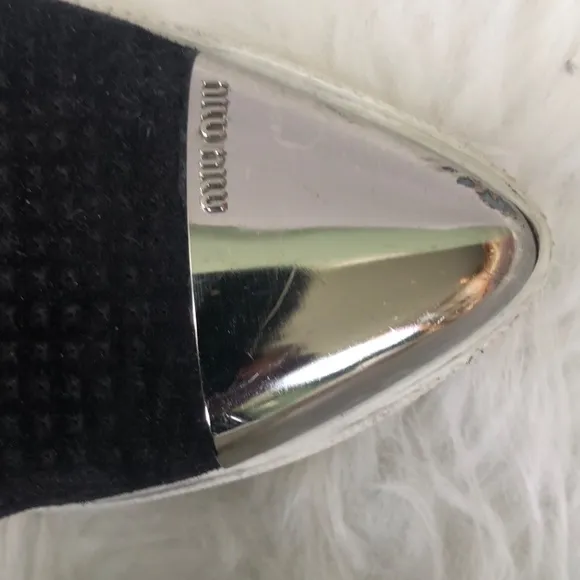 Miu Miu Women's Black Suede Metal Cap Toe Slip On Sneakers Size 35.5 w/ COA