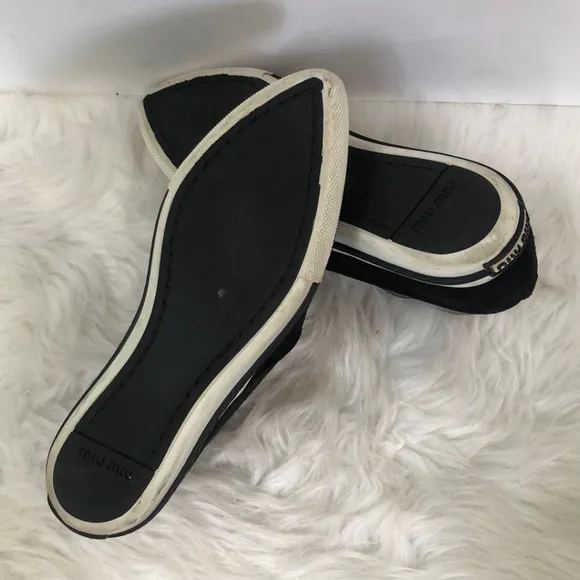 Miu Miu Women's Black Suede Metal Cap Toe Slip On Sneakers Size 35.5 w/ COA
