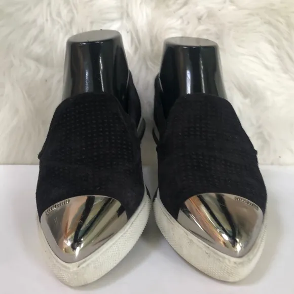 Miu Miu Women's Black Suede Metal Cap Toe Slip On Sneakers Size 35.5 w/ COA