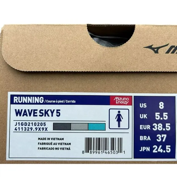 Mizuno Wave Sky 5 Women's Running Shoes Size 8 Gray/Aqua Removable Insoles