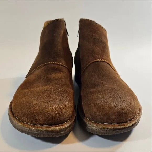 MM Born Tora Brown Suede Leather Ankle Boots Women Size 9 Distressed Cork Infuse