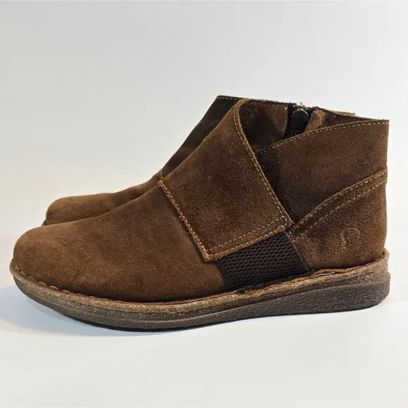 MM Born Tora Brown Suede Leather Ankle Boots Women Size 9 Distressed Cork Infuse