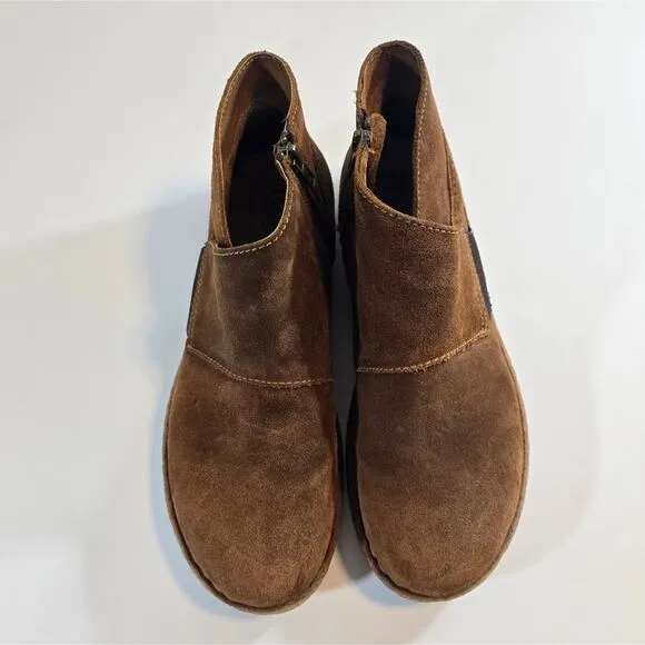 MM Born Tora Brown Suede Leather Ankle Boots Women Size 9 Distressed Cork Infuse