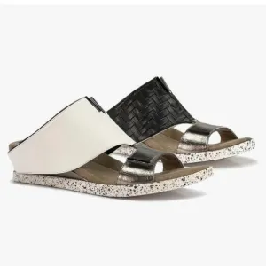 Modzori Kleo Black/White Vegan Leather Low Wedge Reversible Slide Sandal NWOB