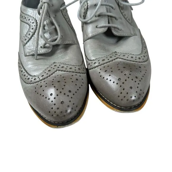 Mona Flying Gray‎ Leather Lace-Up Brogue Wingtip Derby Shoes Women's US Size 10