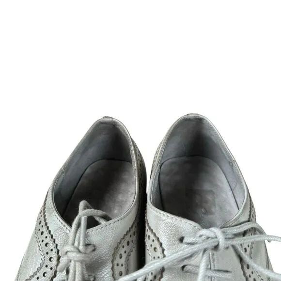 Mona Flying Gray‎ Leather Lace-Up Brogue Wingtip Derby Shoes Women's US Size 10
