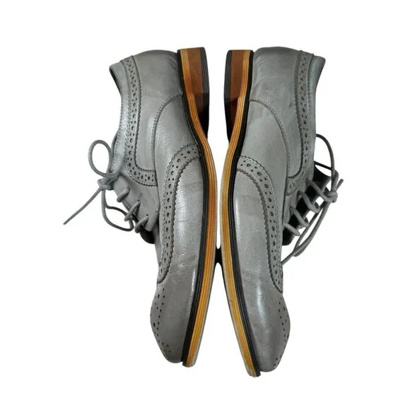 Mona Flying Gray‎ Leather Lace-Up Brogue Wingtip Derby Shoes Women's US Size 10