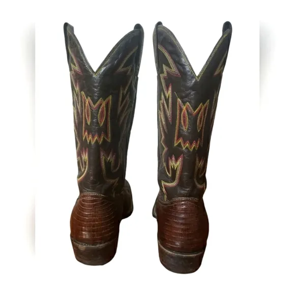 Montana Boot Company Men's Brown Leather Cowboy Western Boots Flame Stitch Sz 6