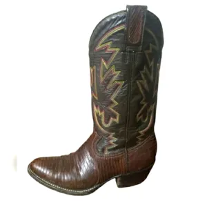 Montana Boot Company Men's Brown Leather Cowboy Western Boots Flame Stitch Sz 6