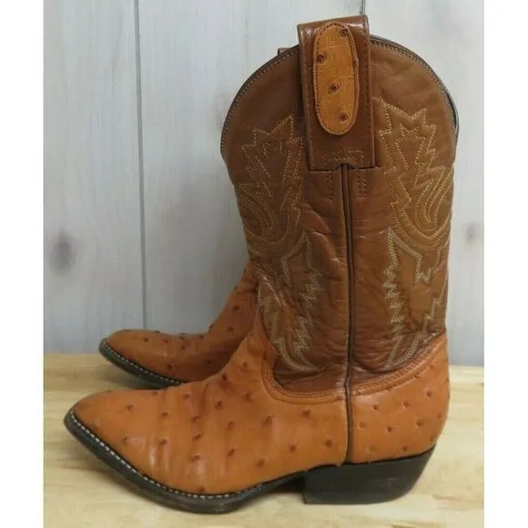 Montana Cowboy Boots Youth Unisex‎ Leather Size 3 D Style 23243 Ostrich Brown