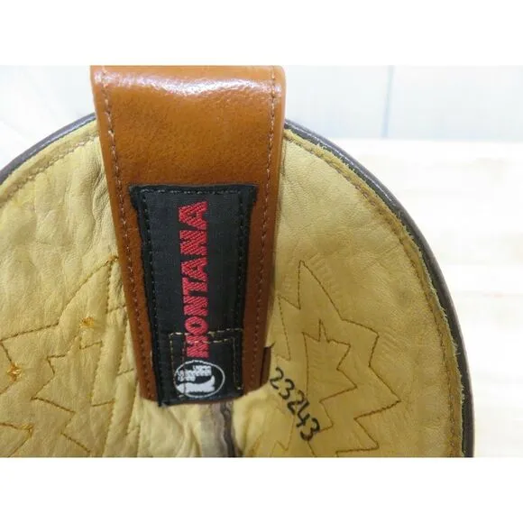 Montana Cowboy Boots Youth Unisex‎ Leather Size 3 D Style 23243 Ostrich Brown
