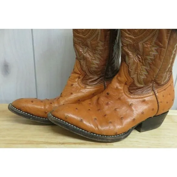 Montana Cowboy Boots Youth Unisex‎ Leather Size 3 D Style 23243 Ostrich Brown