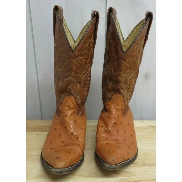 Montana Cowboy Boots Youth Unisex‎ Leather Size 3 D Style 23243 Ostrich Brown