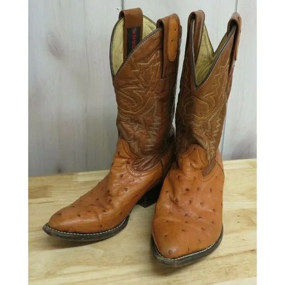 Montana Cowboy Boots Youth Unisex‎ Leather Size 3 D Style 23243 Ostrich Brown