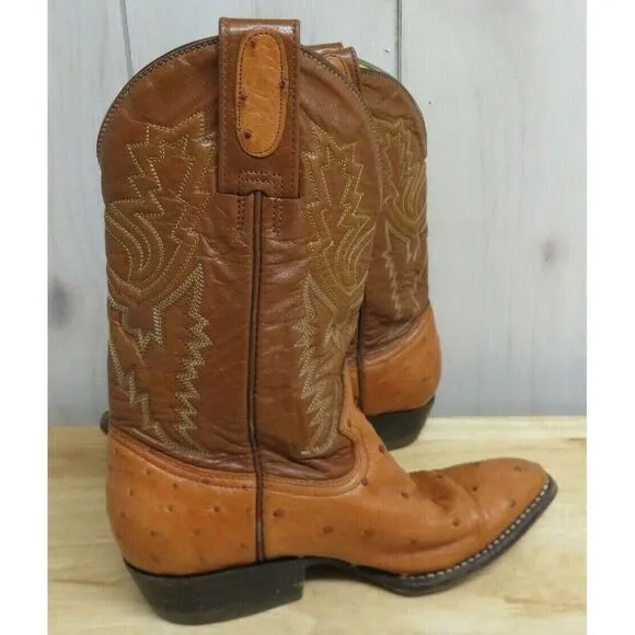 Montana Cowboy Boots Youth Unisex‎ Leather Size 3 D Style 23243 Ostrich Brown
