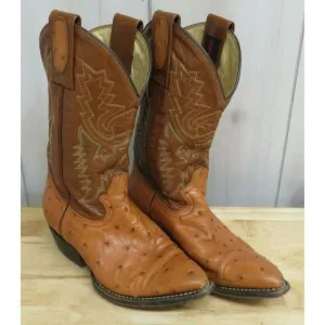 Montana Cowboy Boots Youth Unisex‎ Leather Size 3 D Style 23243 Ostrich Brown