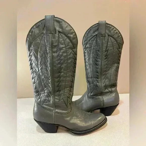 MONTANA women’s Sz 5.5 D one Tone Grey Bullhide Leather Cowboy Western Boots