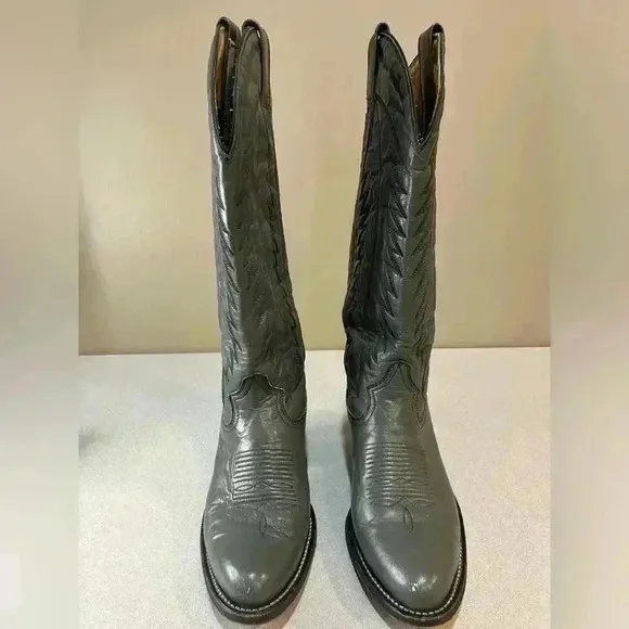 MONTANA women’s Sz 5.5 D one Tone Grey Bullhide Leather Cowboy Western Boots