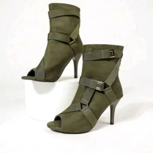 Multiple Straps Decorated Elegant Fashion High Heel Peep Toe Sandal Boots