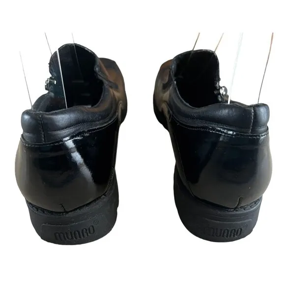 Munro Women's Black 11 N Leather Slip-On Shoes Wedge Heel Comfort Elastic &amp;  Zip