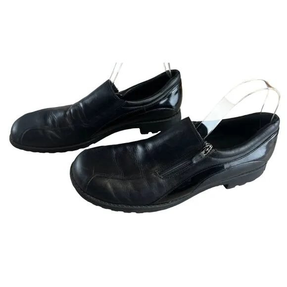 Munro Women's Black 11 N Leather Slip-On Shoes Wedge Heel Comfort Elastic &amp;  Zip
