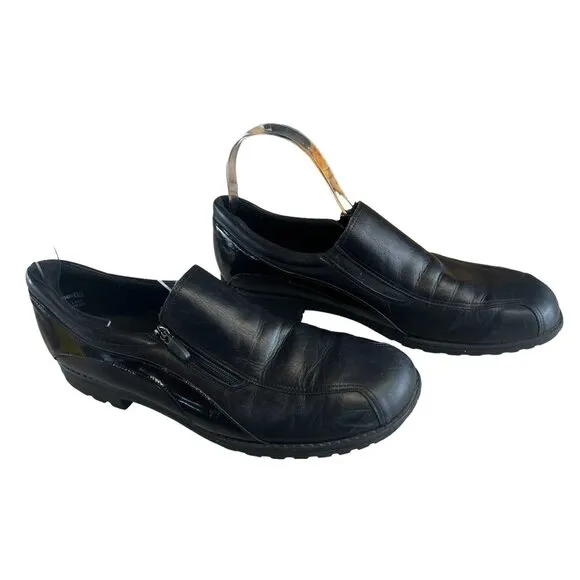 Munro Women's Black 11 N Leather Slip-On Shoes Wedge Heel Comfort Elastic &amp;  Zip