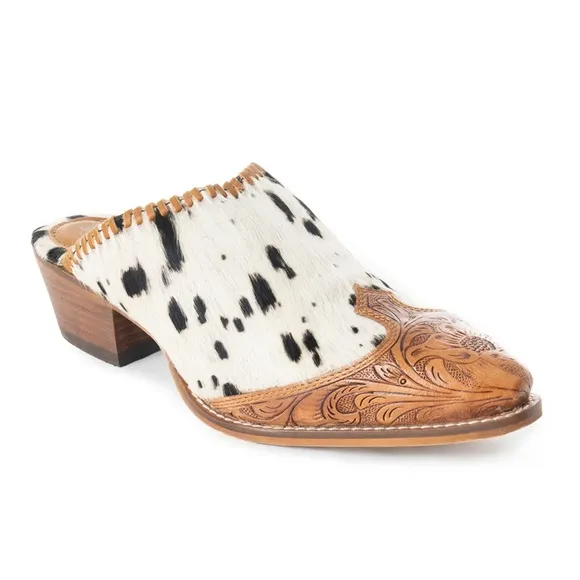 Myra HEELY WESTERN HAND-TOOLEDMULES Size 8 Black and White NEW IN BAG