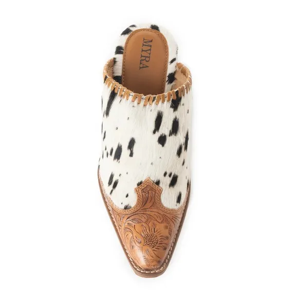 Myra HEELY WESTERN HAND-TOOLEDMULES Size 8 Black and White NEW IN BAG